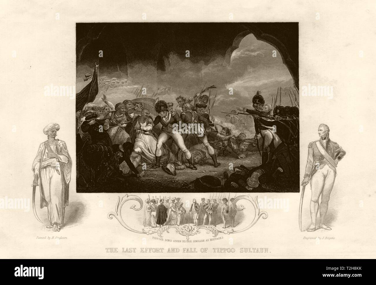 Tod von Tipu Sultan 4. Anglo-Mysore Krieg 1799. Kinder als Geiseln genommen. TALLIS c 1855 Stockfoto
