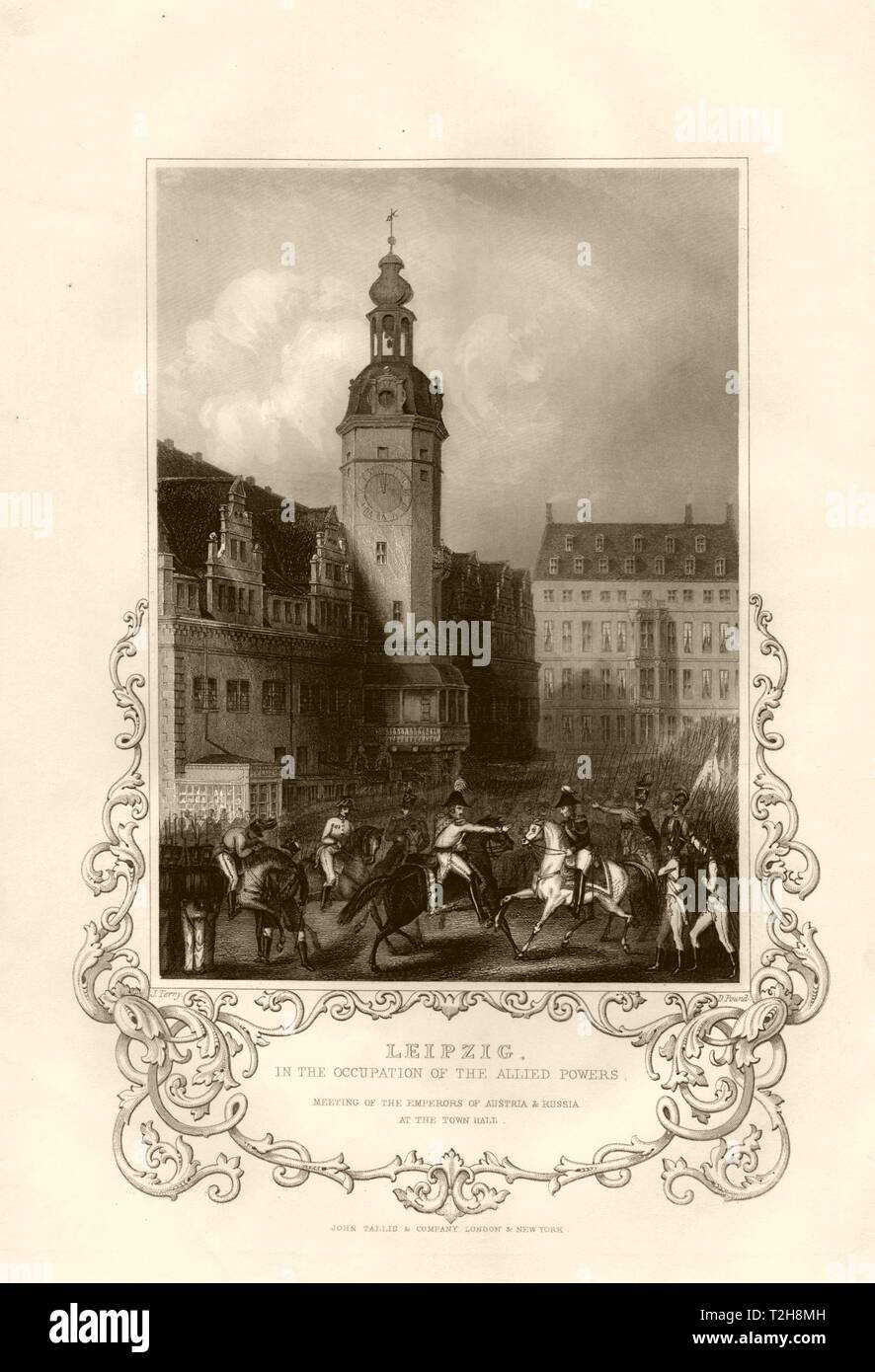 Leipzig. Russischen Zaren Alexander I österreichische Kaiser Franz I. im Jahr 1813. TALLIS c 1855 Stockfoto