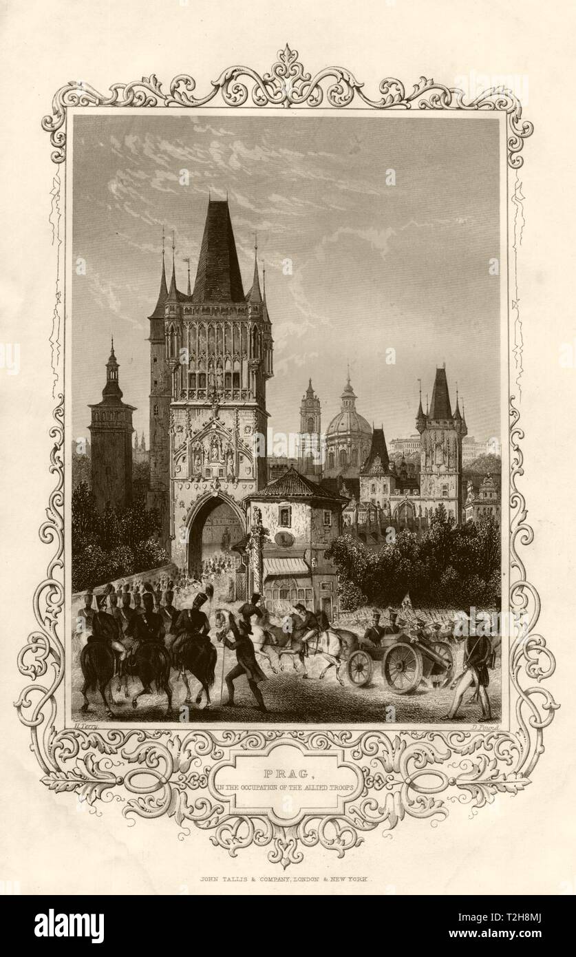 Blick auf Prag, von alliierten Truppen besetzt, die Napoleonischen Kriege. TALLIS c 1855 Drucken Stockfoto