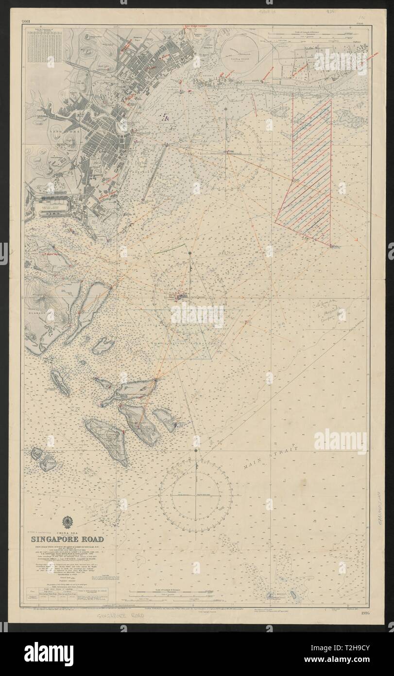 Singapur Straße & Ort Stadt zu planen. Admiralty nautische Seekarte 1964 alte Karte Stockfoto