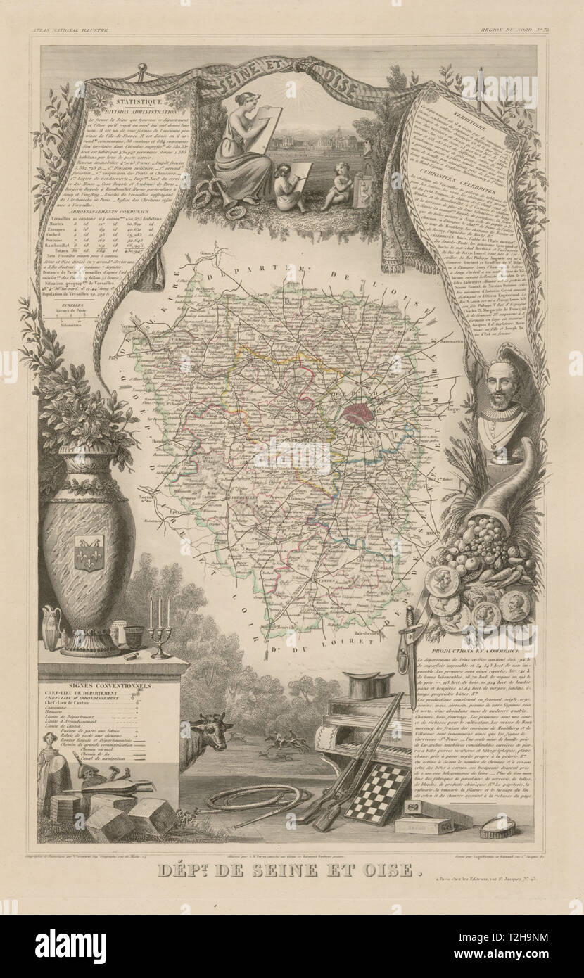 Departement Seine-et-Oise. Dekorative Karte/carte. Poudret c 1854 Stockfoto