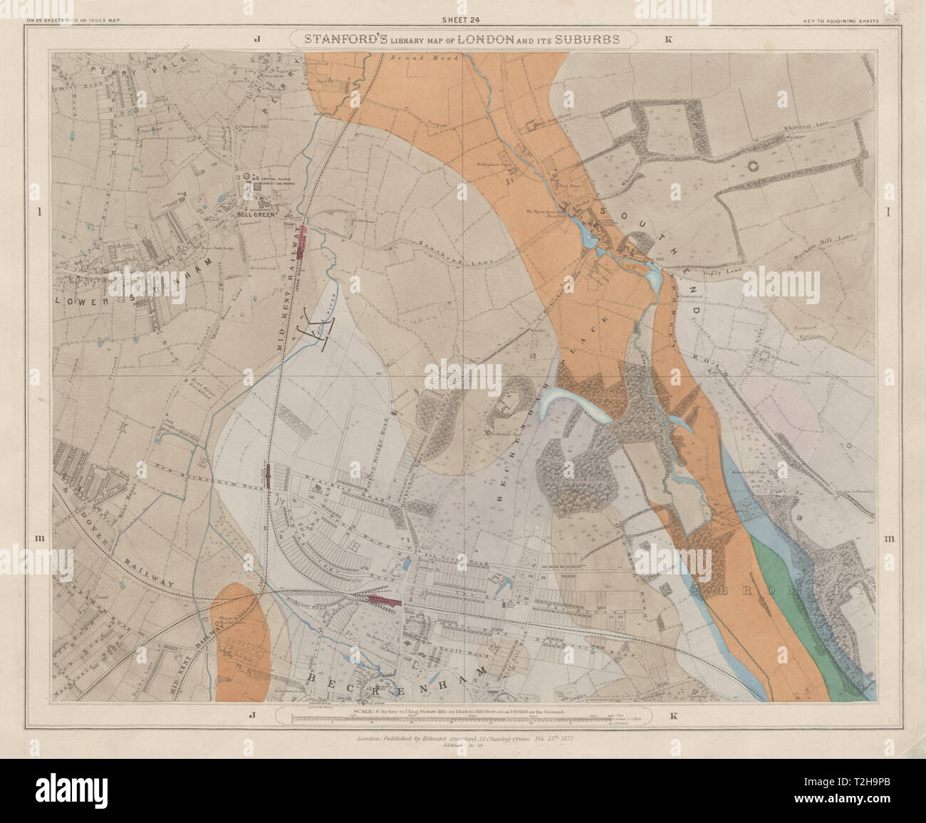 Der Stanford Bibliothek Karte von London Blatt 24. Beckenham Sydenham 1877 alte Stockfoto