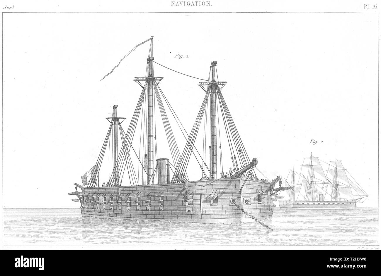 Schiffe. Verwüstung Batterie flottante 1 en Tenue de bekämpfen; 2 eine voile 1879 Stockfoto
