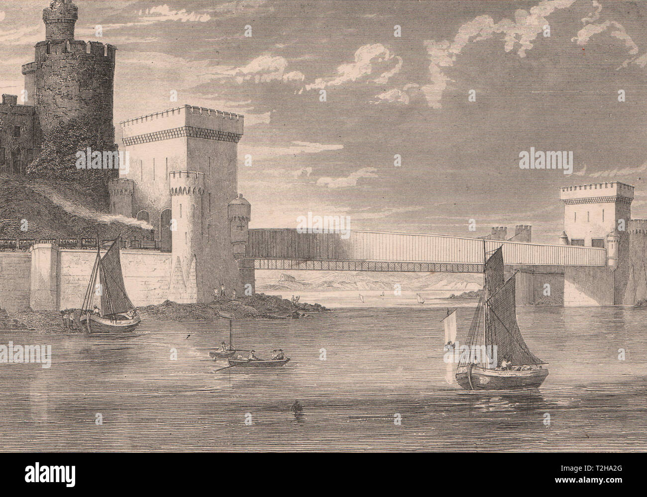 CONWAY CONWY TUBULAR BRIDGE. Robert Stephenson 1880 alte antike Bild drucken Stockfoto