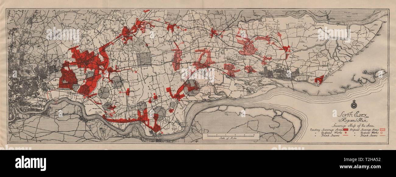 SOUTH ESSEX REGIONALEN PLAN. Kanalisation Karte. Die Behandlung von bestehenden/vorgeschlagenen 1931 Stockfoto