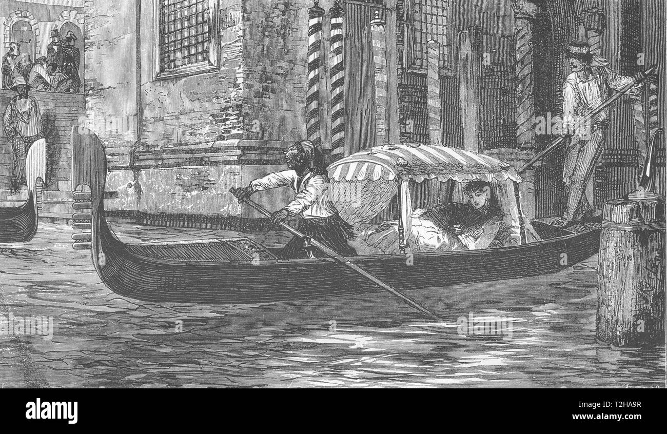 Venedig. Eine Gondel 1877 alte antike vintage Bild drucken Stockfoto