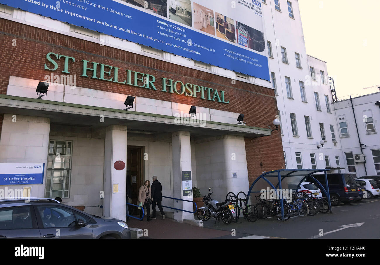 Außenansicht von St Helier Krankenhaus, im Londoner Stadtteil Sutton, und die von Epsom und St. Helier University Hospitals NHS Trust. Stockfoto