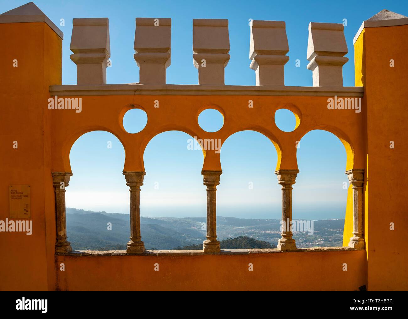 Schloss Wand mit Aussicht, National Palace Pena, Kulturlandschaft Sintra, Sintra, Portugal Stockfoto