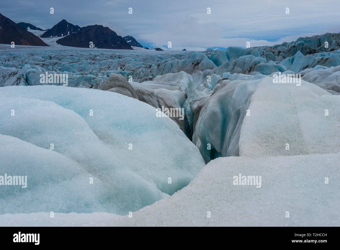 Eis der riesigen Gletscher im Hornsund, Spitzbergen, Arktis, Norwegen Stockfoto
