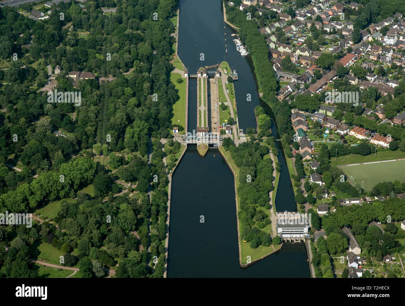Luftaufnahme, Oberhausen schloss in der Rhein-herne-Kanal, Nordrhein-Westfalen, Deutschland Stockfoto