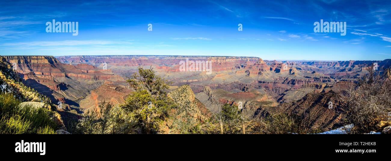 Canyon Landschaft, Schlucht des Grand Canyon, Ansicht von Mather Point, erodierten Felsformationen, South Rim, Grand Canyon National Park, Arizona, USA Stockfoto