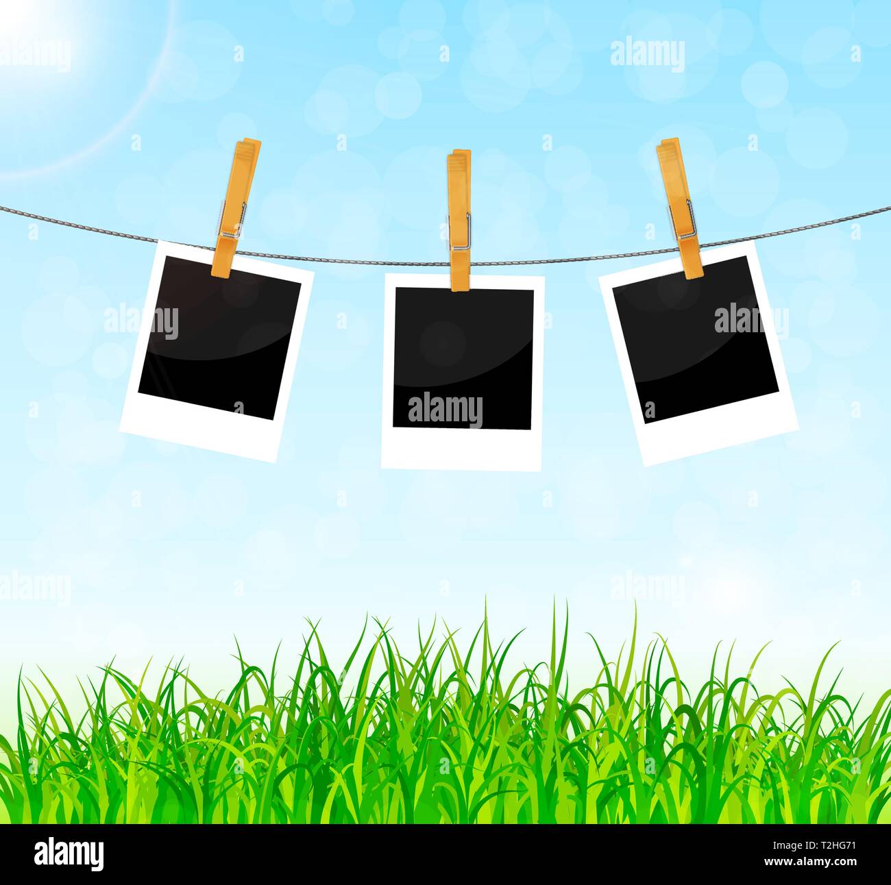 Frühling Hintergrund mit Fotos auf Seil Vektor Stock Vektor