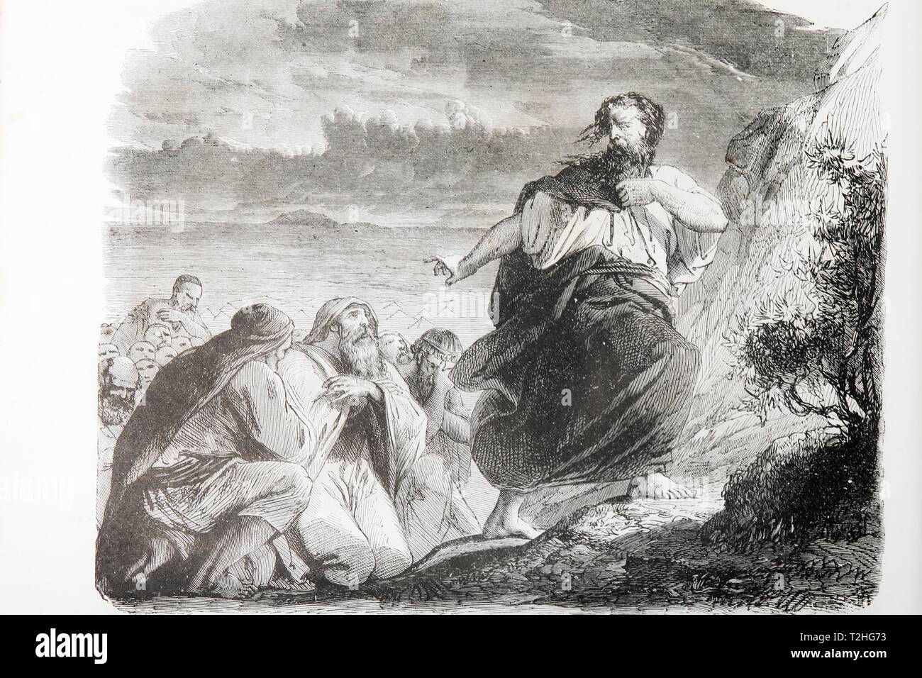 Moses und die 70 Ältesten, historischen Abbildung in eine alte Bibel, Altes Testament, der Heiligen Schrift, Deutschland Stockfoto