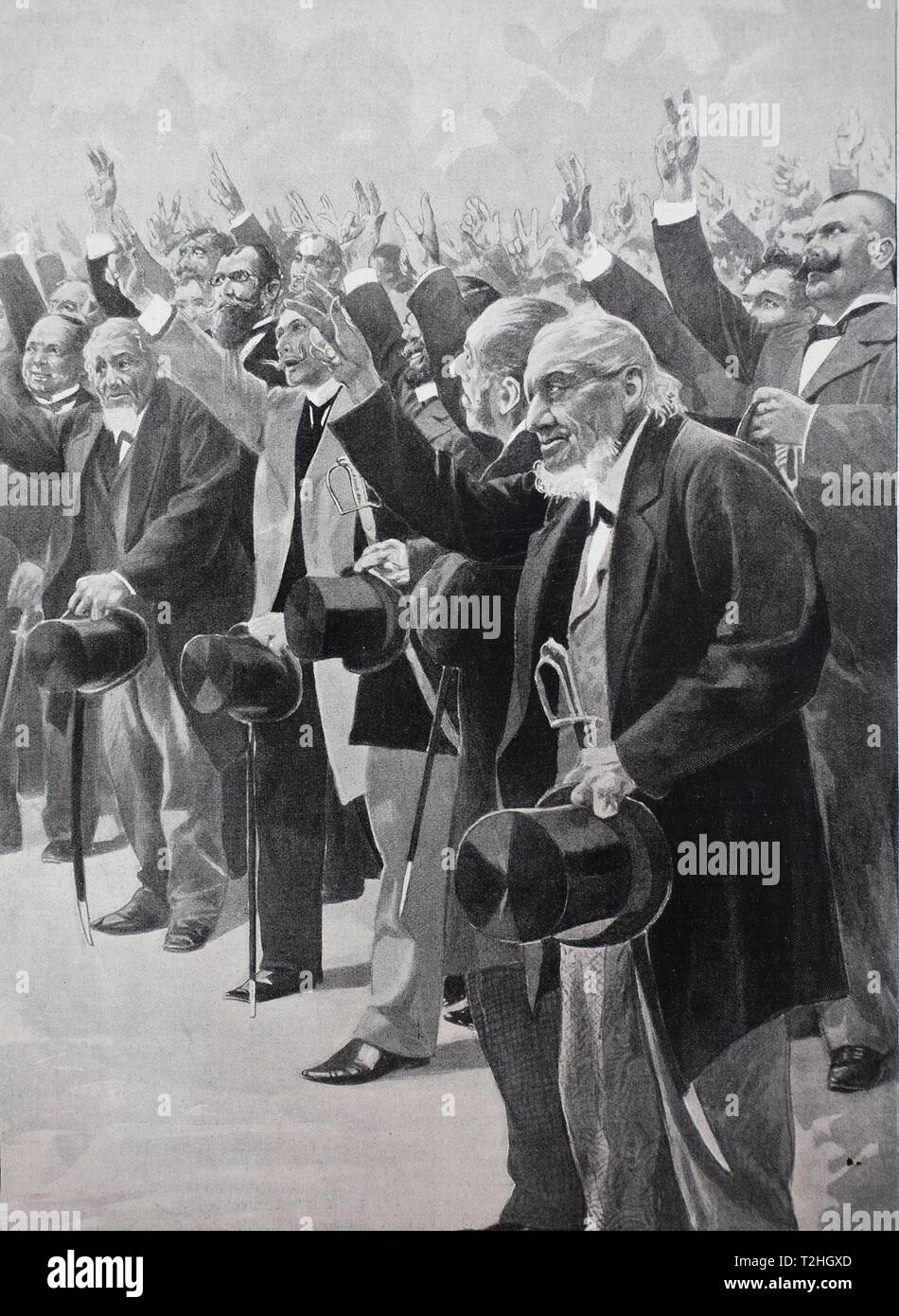 Eid in der Gemeinde Trogen in der Schweiz schwören den Eid, 1899, historische Darstellung, Schweiz Stockfoto