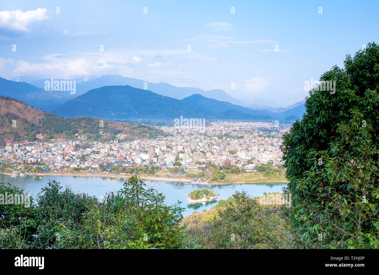 Blick von Pokhara und Phewa See, Nepal Stockfoto