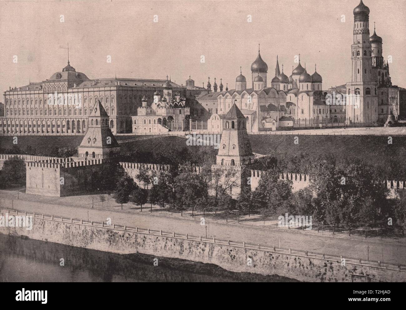 Große Palast und der Kathedrale, vom Fluss, Moskau, Russland Stockfoto