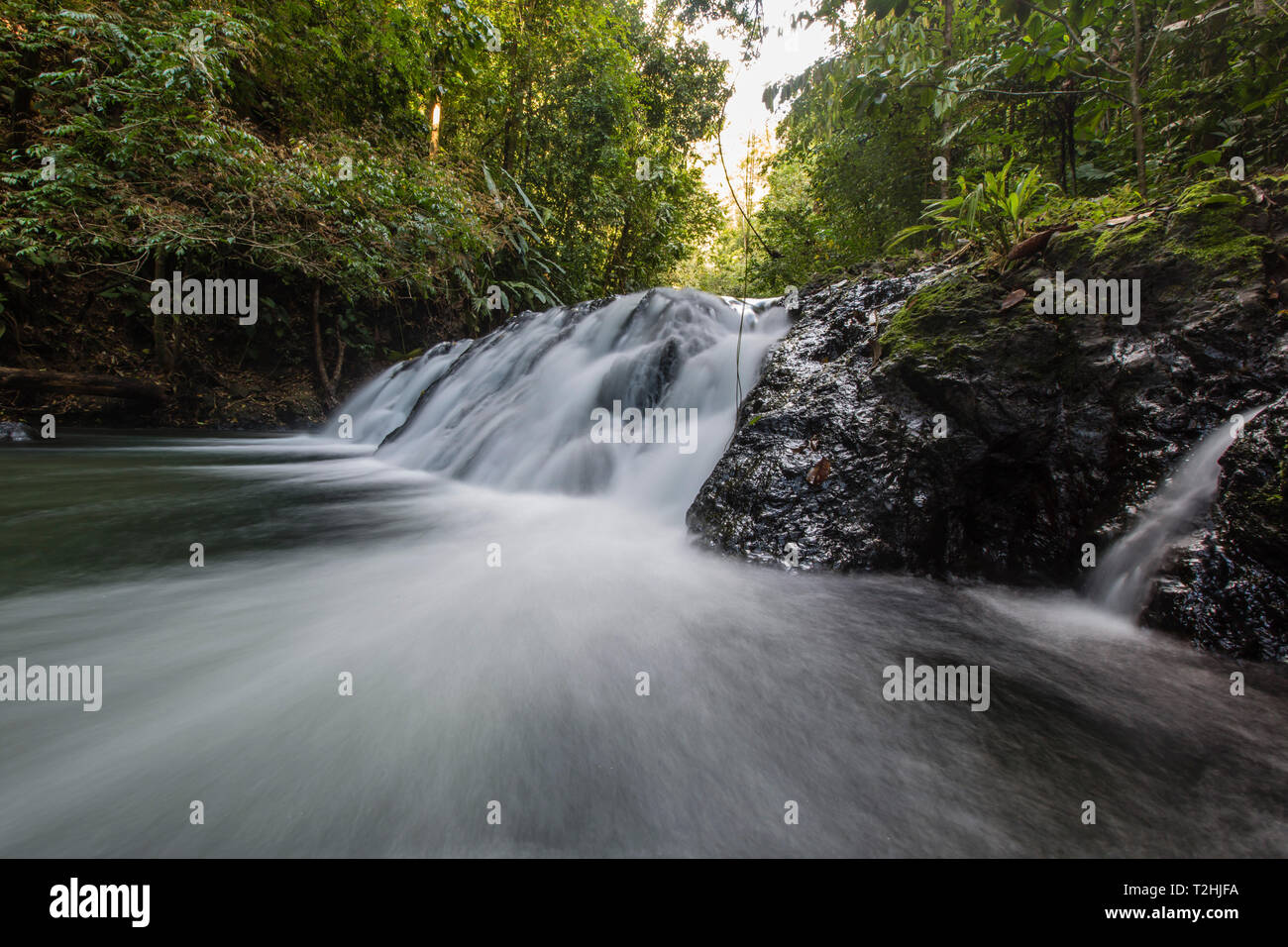 Slow Motion Blur von Wasserfall im Nationalpark Corcovado, Halbinsel Osa, Costa Rica, Mittelamerika Stockfoto