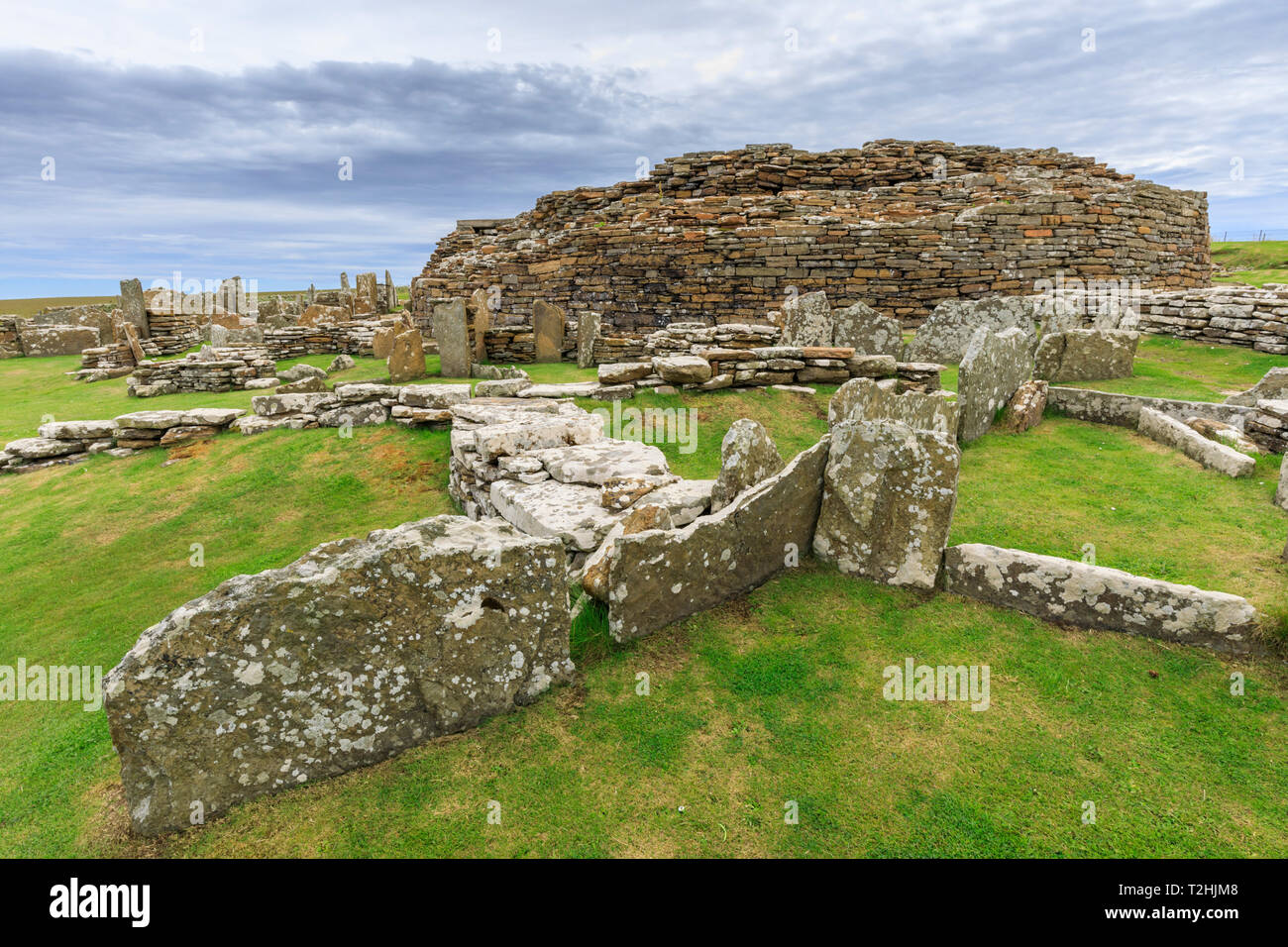 Broch von Gurness, Bügeleisen alter Komplex, prähistorische Siedlung, Eynhallow Sound, Orkney Inseln, Schottland, Großbritannien, Europa Stockfoto