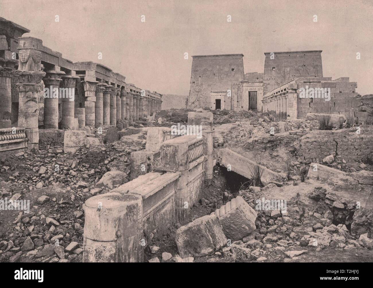 Äußeren Vorhof des Tempels der Isis, Philae, Ägypten Stockfoto
