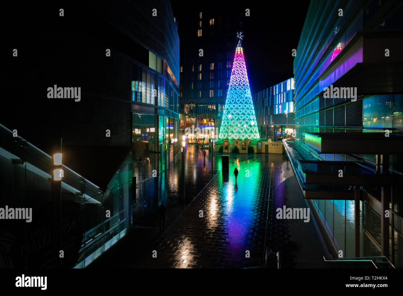 Liverpool Weihnachtsbeleuchtung in der Stadt in der Nacht, England, Vereinigtes Königreich, Europa Stockfoto