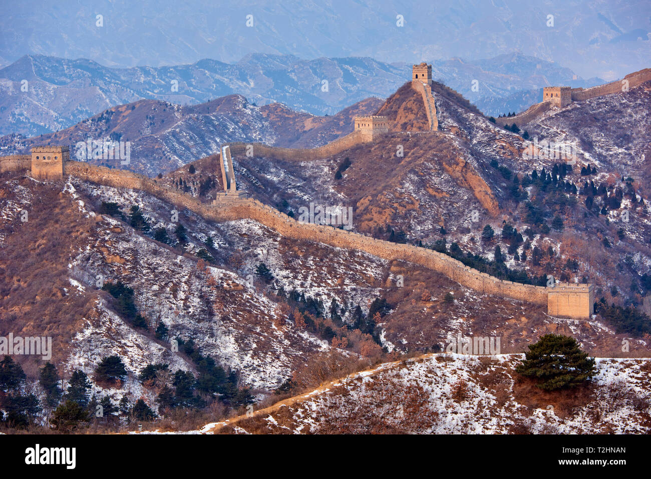 Luftaufnahme der Simatai und Jinshanling Abschnitte der Großen Mauer von China, UNESCO-Weltkulturerbe, China, Ostasien Stockfoto