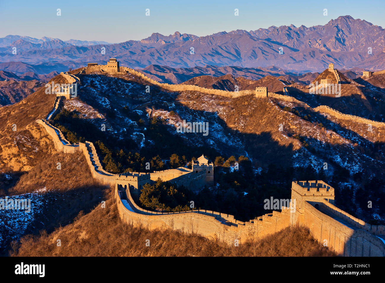 Sunlit Simatai und Jinshanling Abschnitte der Großen Mauer von China, UNESCO-Weltkulturerbe, China, Ostasien Stockfoto