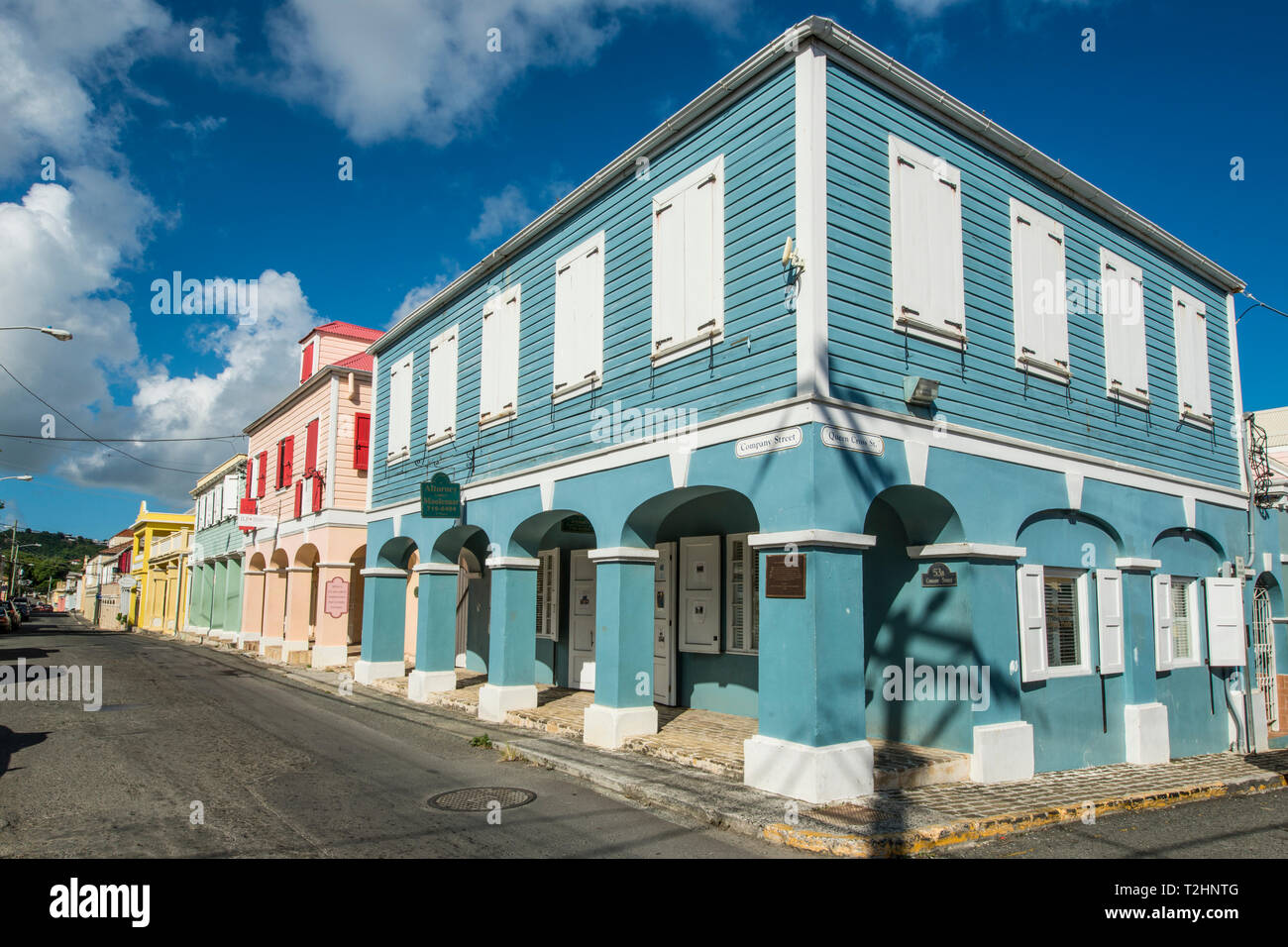 Historische Gebäude in der Innenstadt von Christiansted, St. Croix, US Virgin Islands, Karibik Stockfoto