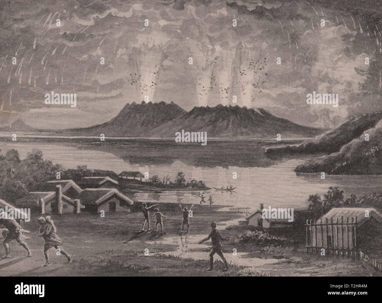 Mount Camamera in Eruption, Juni 10, 1866, Neuseeland Stockfoto