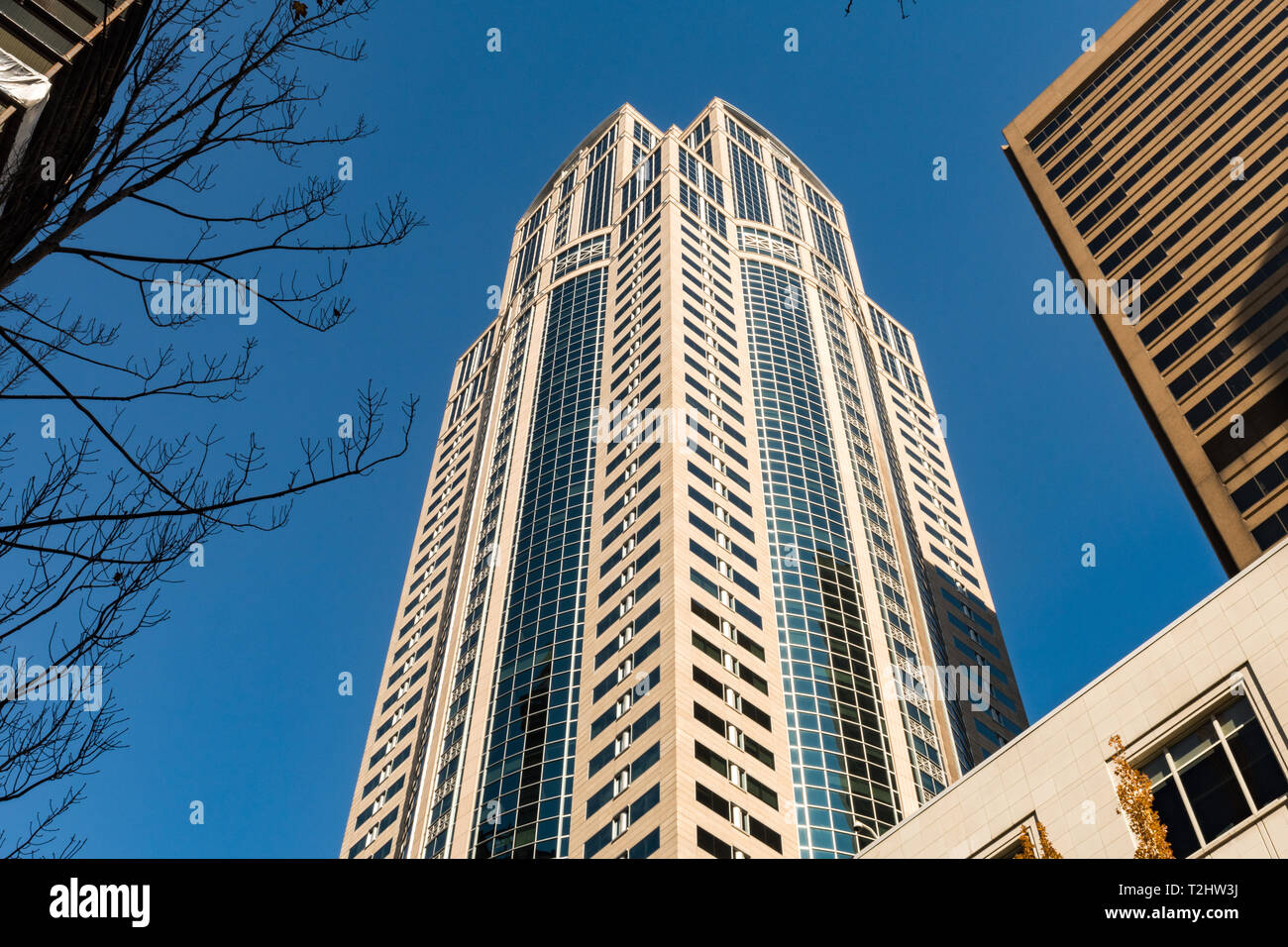 Ansicht der 1201 Third Avenue Seattle Wolkenkratzer auch als Washington Mutual Turm in Seattle, Washington, USA, bekannt. Stockfoto