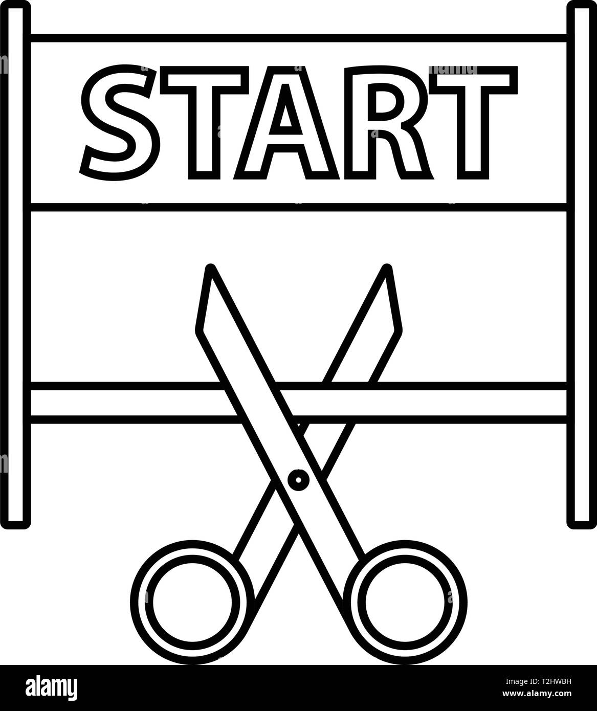 Schere schneiden Band zwischen Start Tor Symbol. Thin Line Design. Vector Illustration. Stock Vektor