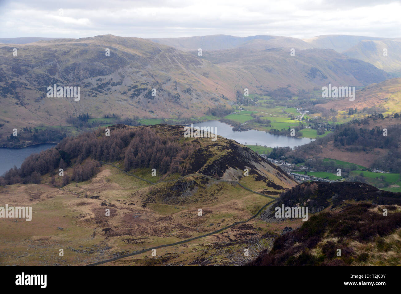 Ullswater und die Wainwright Glenridding Dodd im Patterdale von Heron Hecht im Nationalpark Lake District, Cumbria, England, UK. Stockfoto