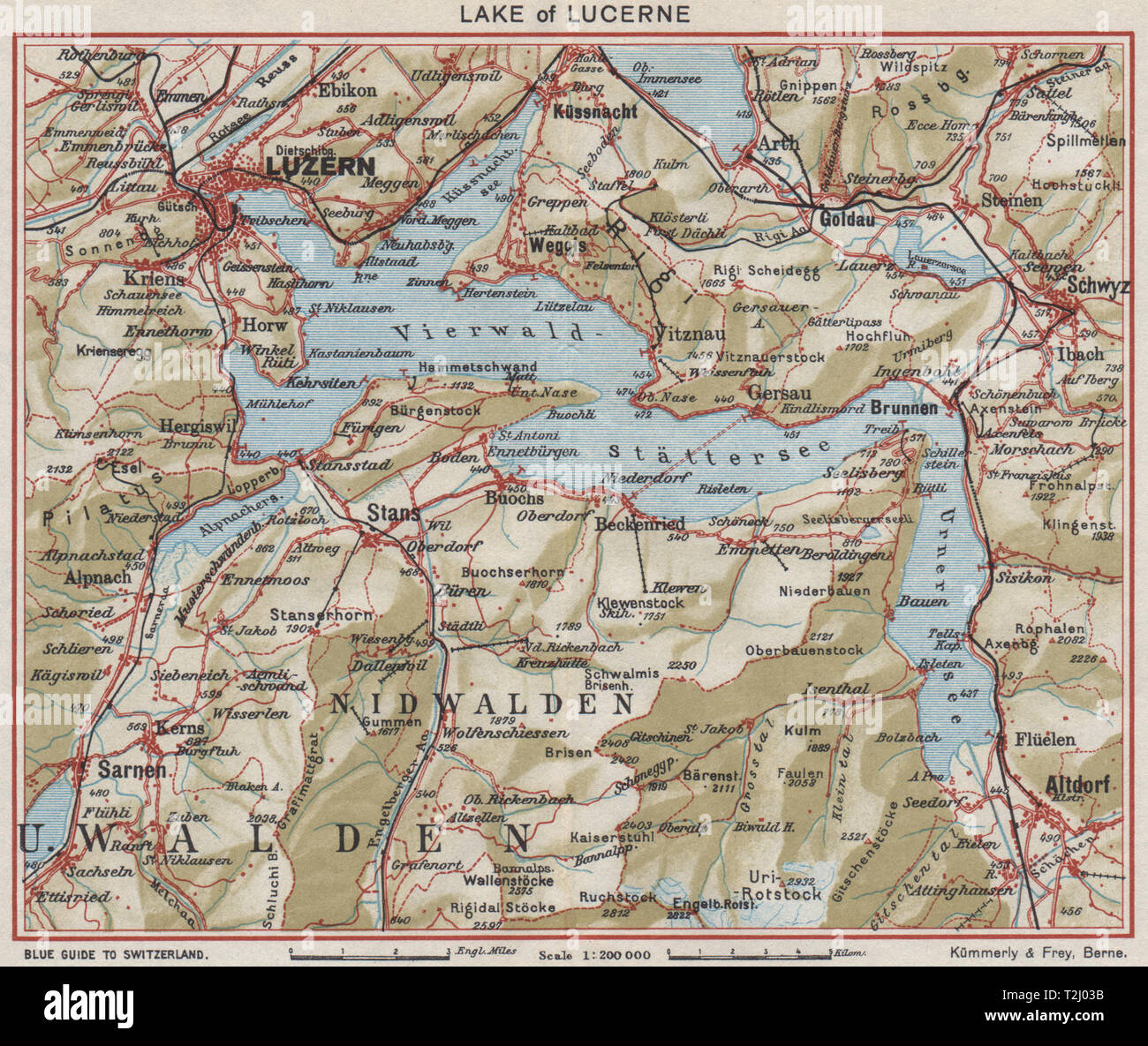 Vierwaldstättersee. Vierwaldstättersee. Luzern Altdorf Emmetten Engelberg 1948 Karte 