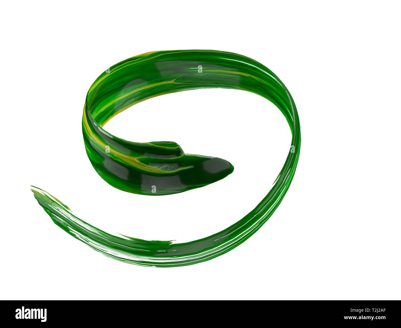 Grüne Farbe streichen Sie fließt in der Luft. Geeignet für Kunst, Medien, Technologie und abstrakte Themen. Kreisförmige Bewegung Version, 3D-Darstellung. Stockfoto