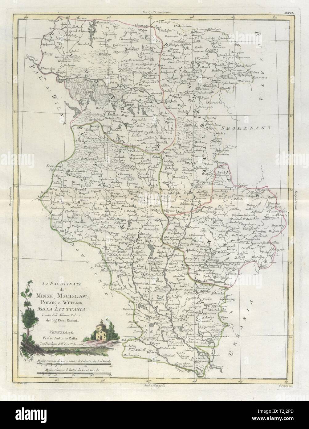 'Li Palatinati di Minsk, Mscislaw, Polok, e Witebsk… 'ne Belarus. ZATTA 1783 Karte Stockfoto