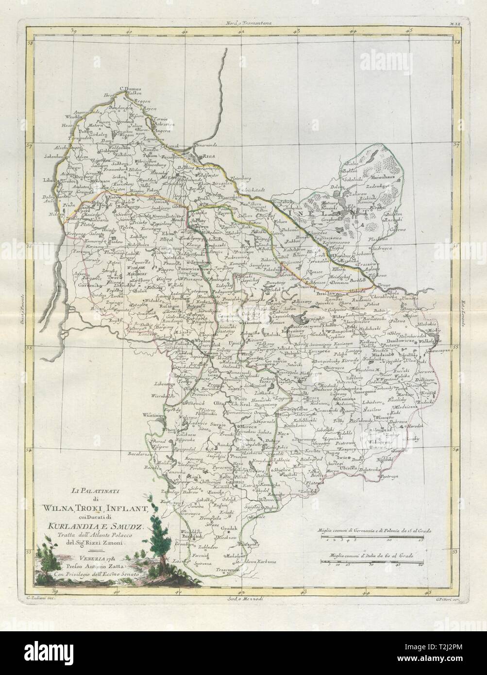 'Li Palatinati di Wilna, Litauen, Troki…' W Lettland & NW Belarus ZATTA 1783 Karte Stockfoto