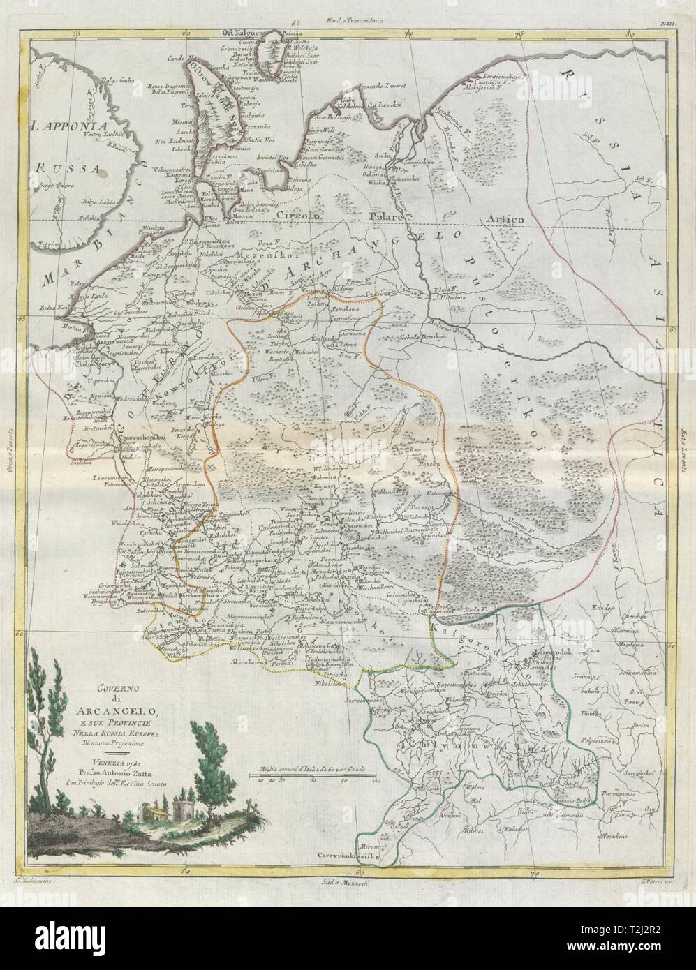 "Governo di Arcangelo e… Russland Europea". Erzengel Norden Russlands. ZATTA 1783 Karte Stockfoto