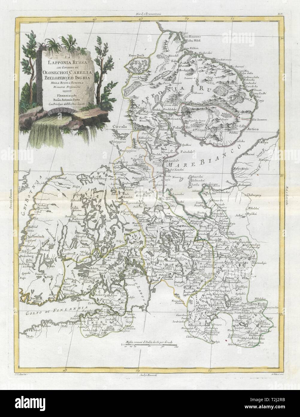 'La Lapponia Russa …". Russische Lappland. In NW-Russland. Im Süden Finnlands. ZATTA 1783 Karte Stockfoto