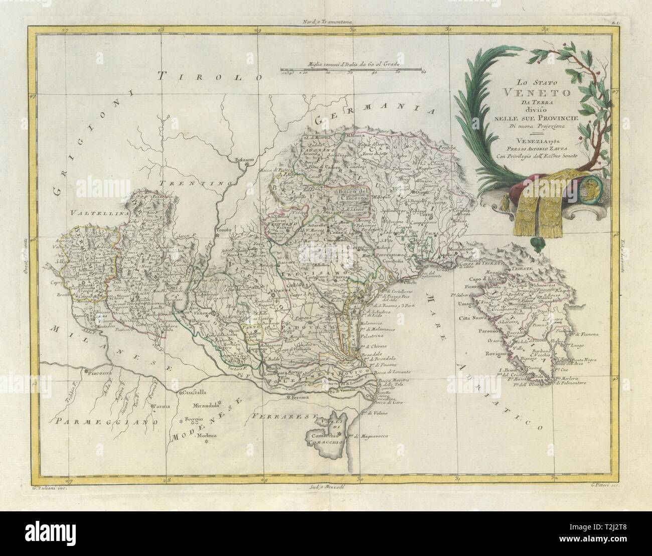 "Lo Stato Veneto da Terra ...". Venedig Friuli-Venezia-Giulia Istrien. ZATTA 1784 Karte Stockfoto