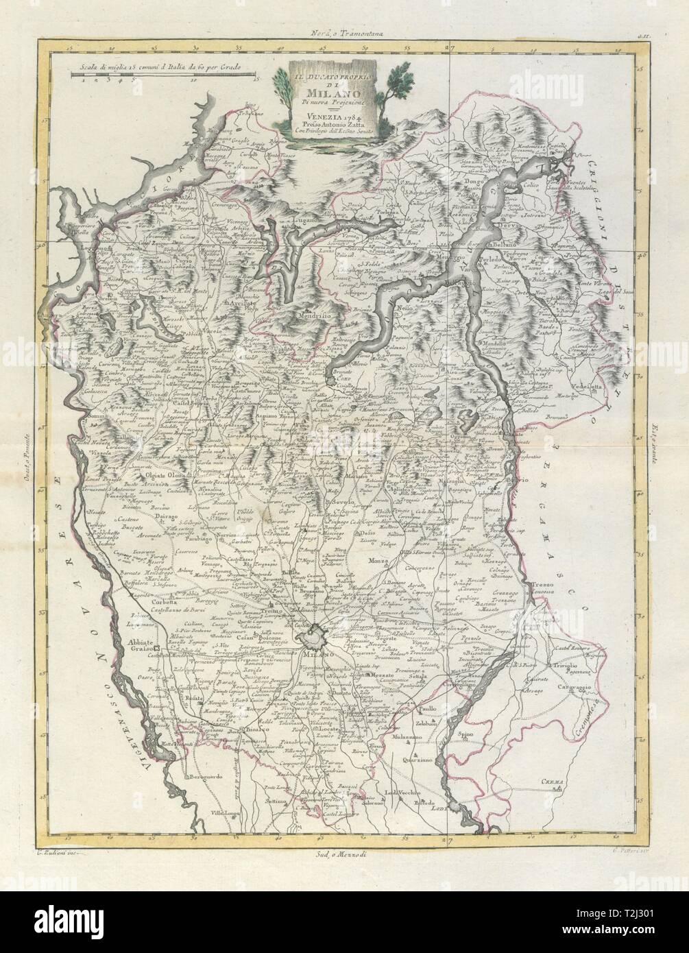 'Il Ducato Proprio di Milano". Herzogtum Mailand. In der Lombardei. Seen. ZATTA 1784 Karte Stockfoto