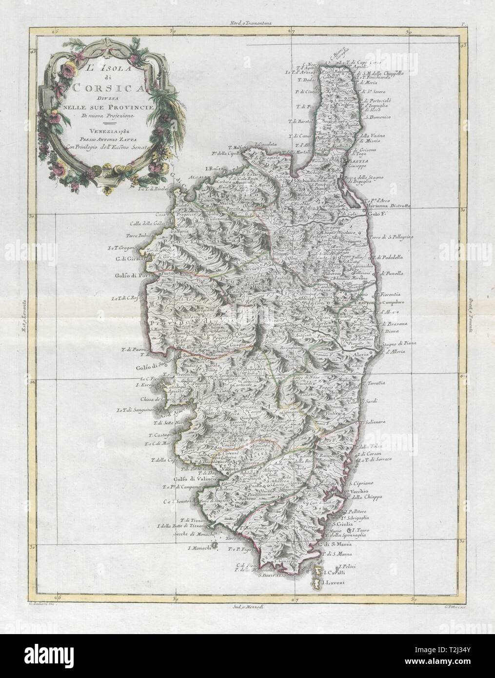 'L'Isola di Korsika Forex nelle Sue provincie". ZATTA 1784 alte antike Karte Stockfoto