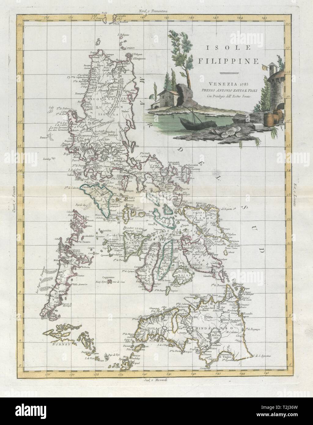 "Isole Filippine'. Die philippinischen Inseln. ZATTA 1785 alte antike Karte plan plan Stockfoto