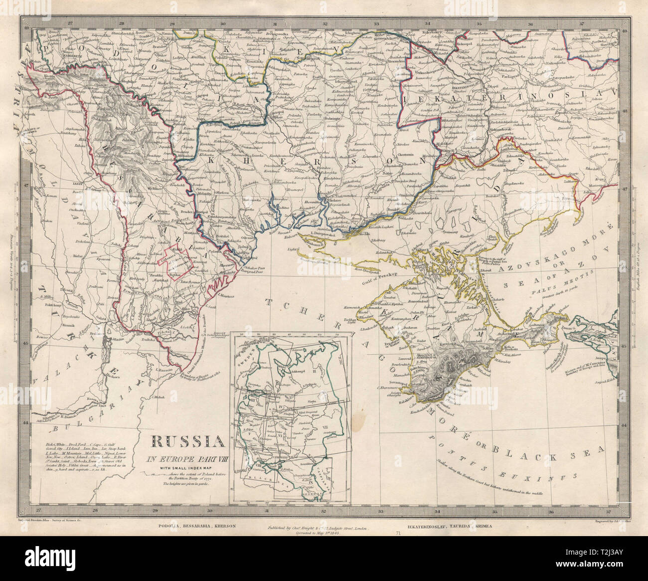 UKRAINE MOLDAU Podolien anbrachte Bessarabien Kherson Taurischen Odessa Krim. SDUK 1846 Karte Stockfoto