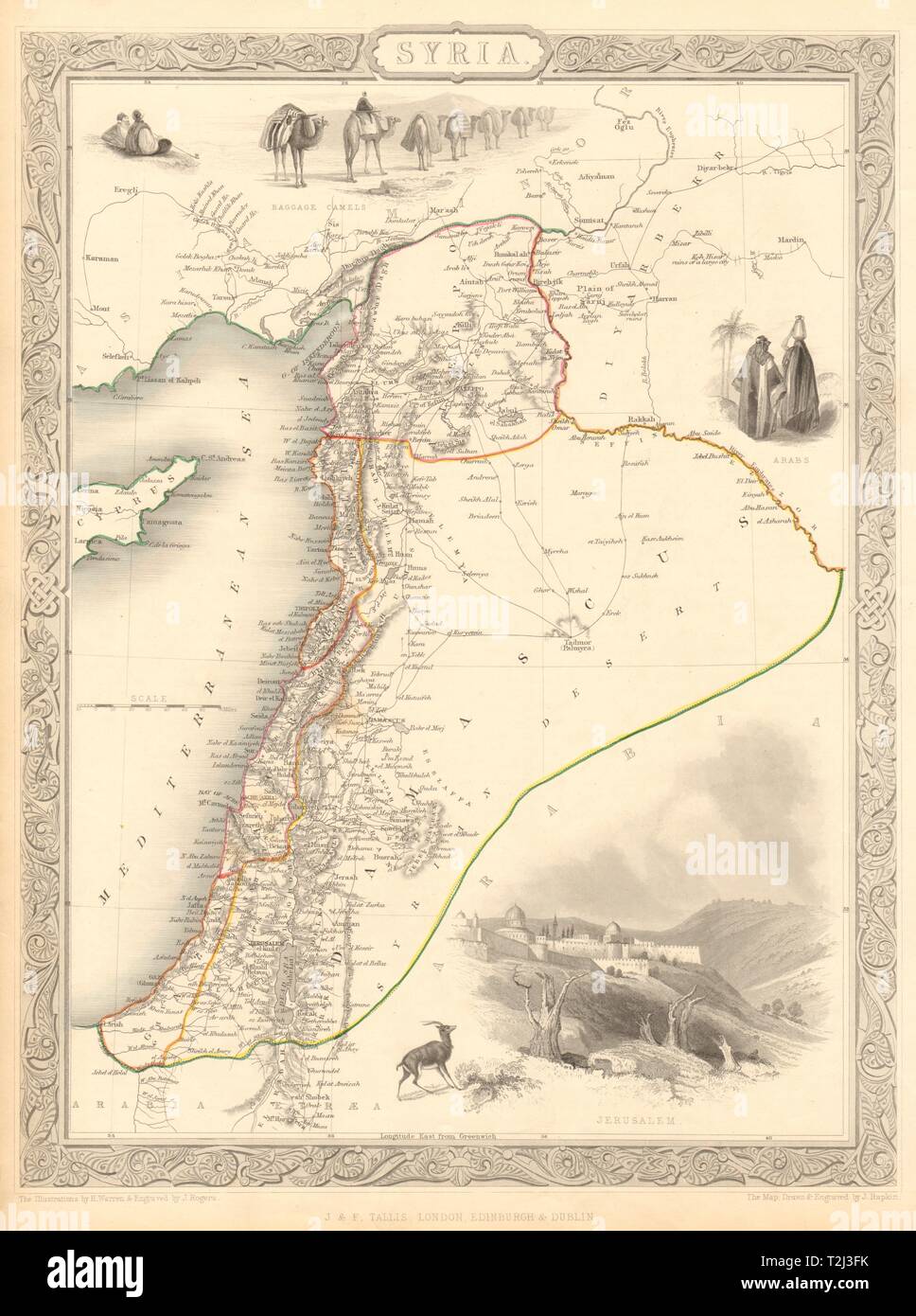 Syrien. Levant Palästina Jordanien Libanon Israel Zypern. TALLIS & RAPKIN 1851 Karte Stockfoto