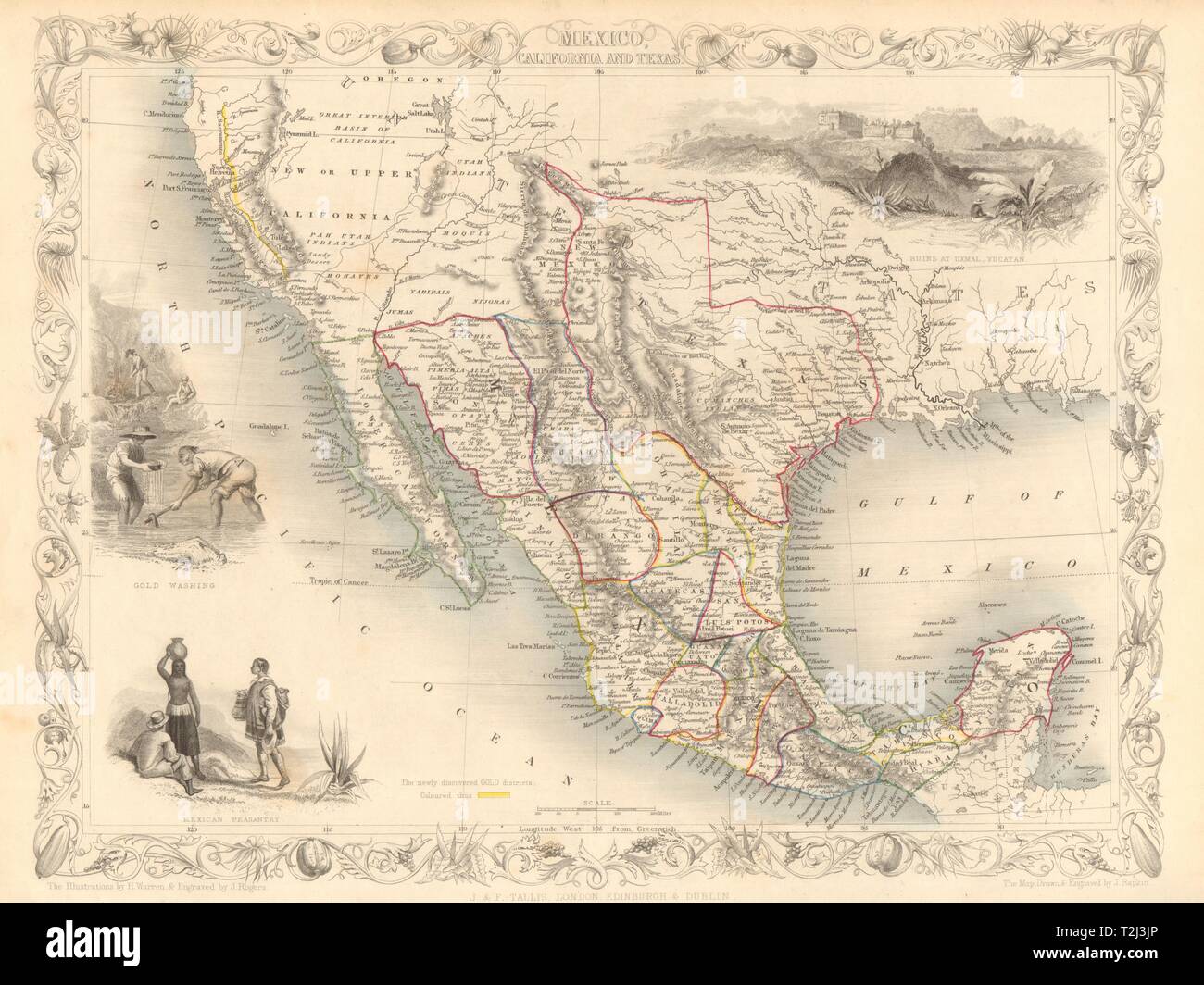 Mexiko KALIFORNIEN TEXAS. Gold Rush. TX Republik. RAPKIN/TALLIS 1851 Karte Stockfoto