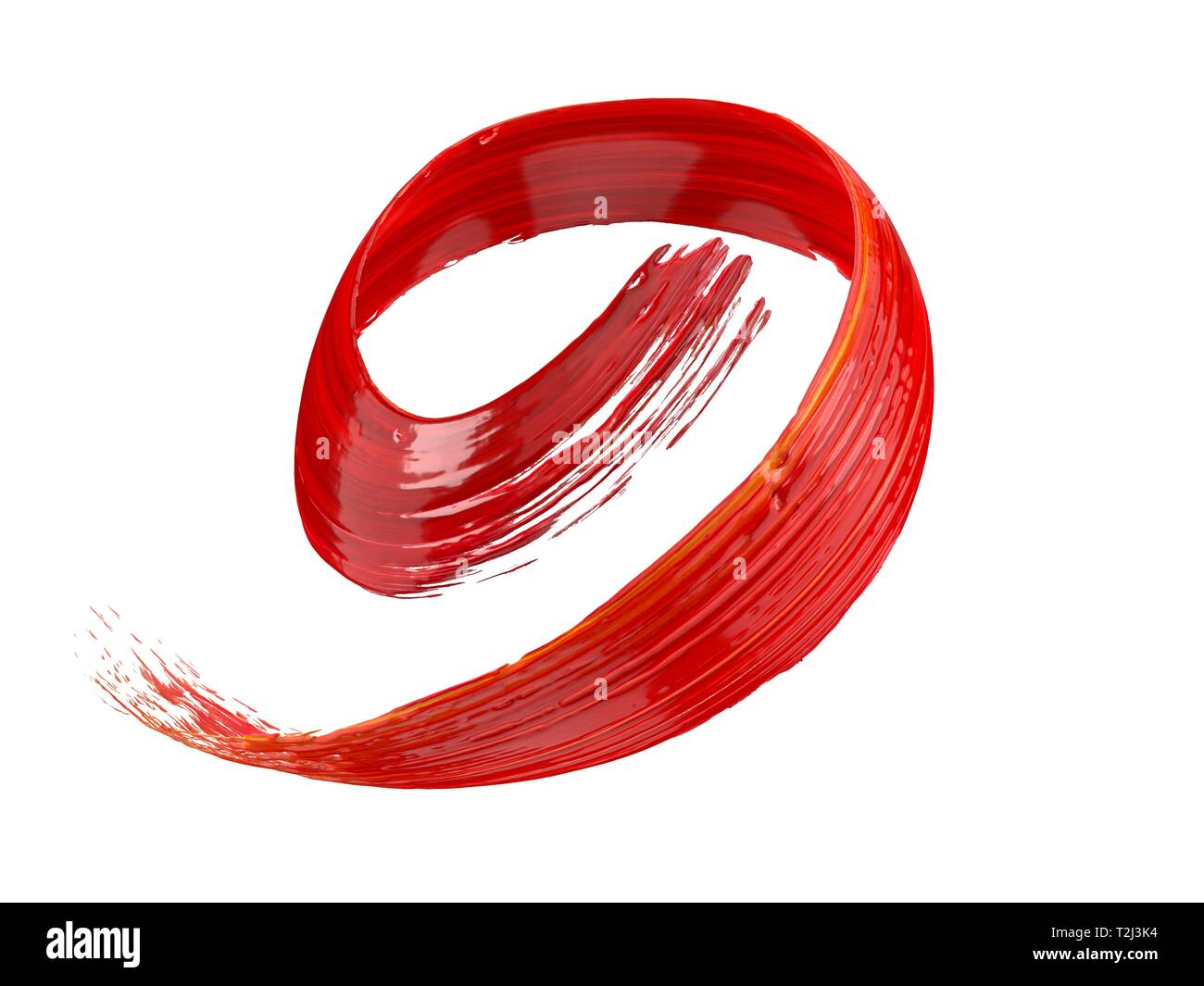 Rote Farbe streichen Sie fließt in der Luft. Geeignet für Kunst, Medien, Technologie und abstrakte Themen. Kreisförmige Bewegung Version, 3D-Darstellung. Stockfoto