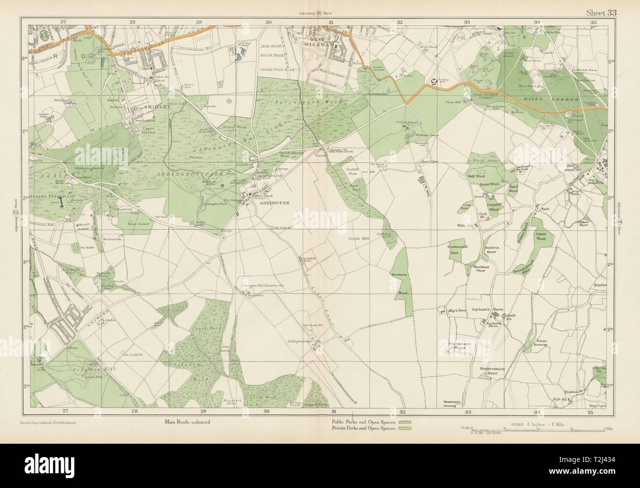 EAST CROYDON Selsdon West Wickham neue Addington Hayes Shirley. Speck 1934 Karte Stockfoto