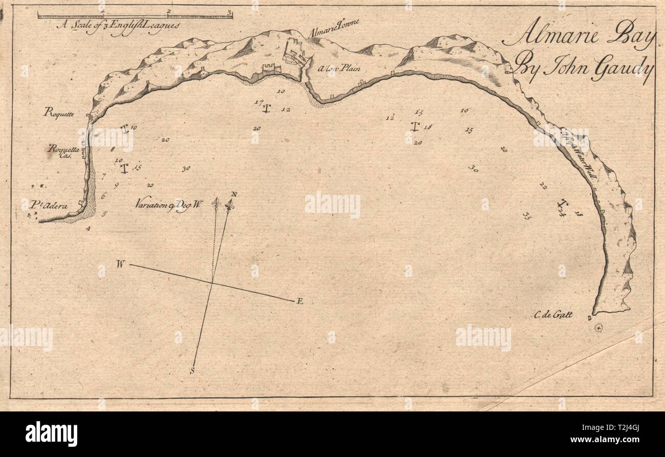 "Almarie Bay". Almeria. Roquetas de Mar Cabo de Gata. GAUDY Seekarte 1747 Karte Stockfoto
