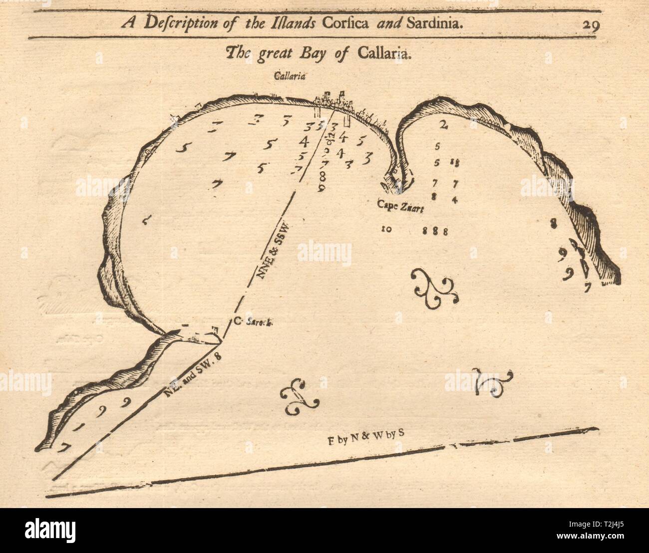 "Die große Bucht von Callaria'. Cagliari, Sardinien. Berg & Seite Seekarte 1747 Karte Stockfoto