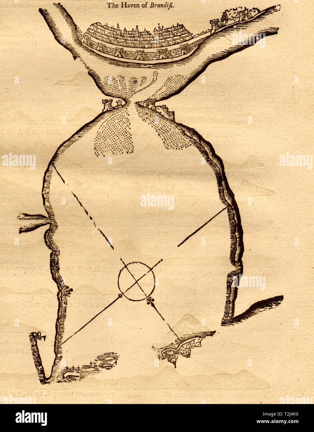 "Die Oase der Brundisi'. Brindisi, Italien. Berg & Seite Seekarte 1747 alte Karte Stockfoto