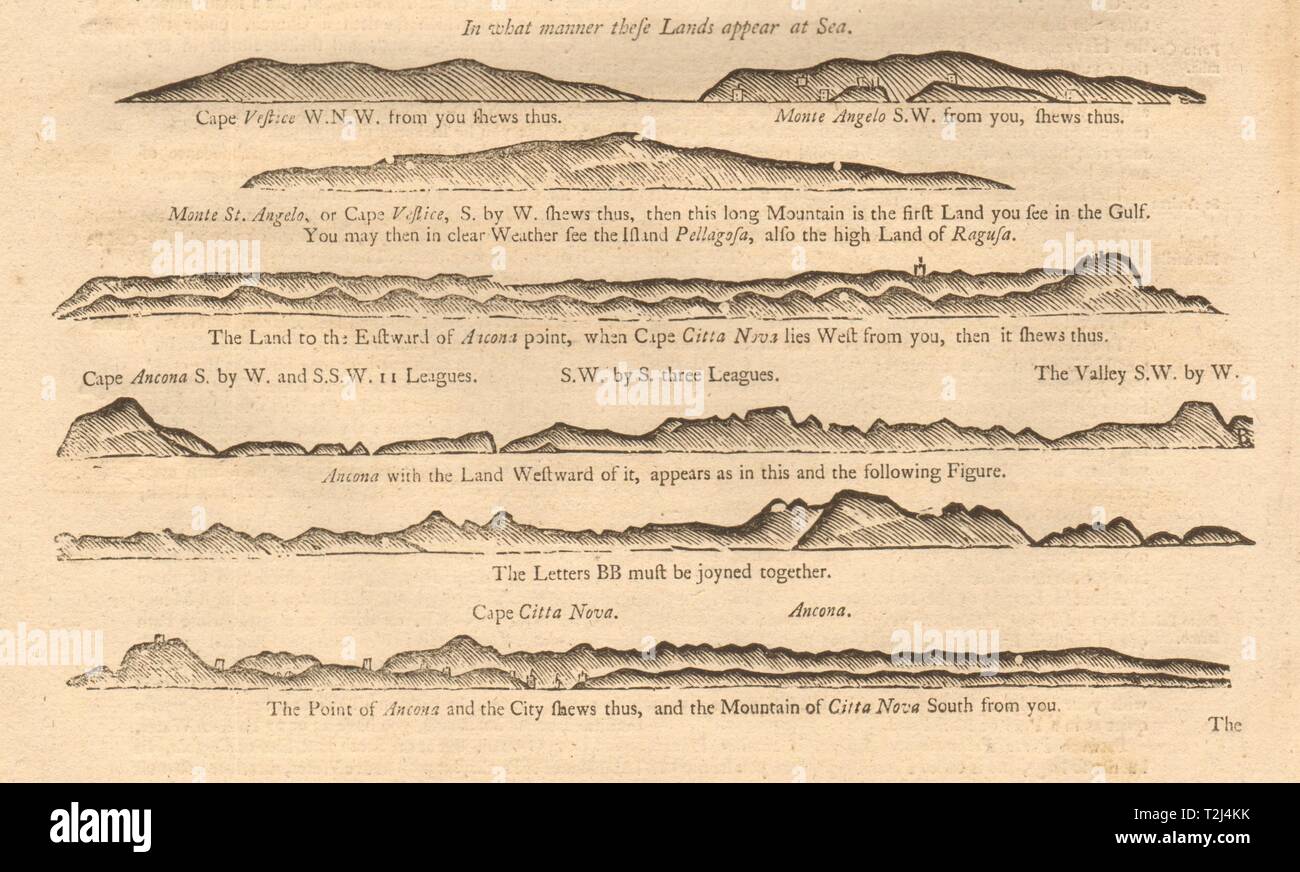 Adria Italien Küste Profil Palagruza Dubrovnik Ancona. Berg & SEITE 1747 Karte Stockfoto